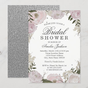 Invitación Espuma rosa plateada Floral Bridal Shower