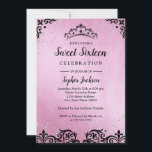 Invitación Espuma rosa Tiara Damask Dulce Dieciséis<br><div class="desc">Dulce invitaciones más elegantes en la Pequeña Tienda Bayleigh</div>