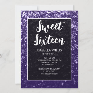 Invitación Espuma violeta morada oscura Sweet 16 guión elegan