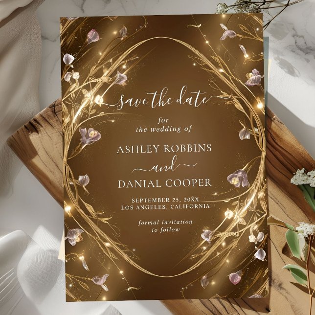 Invitación Espumosamente Dorado Glam Floral Save the Date (Subido por el creador)