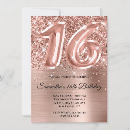 Invitación Espumosamente Purpurinoso Rosa Gold Glam 16th Birt