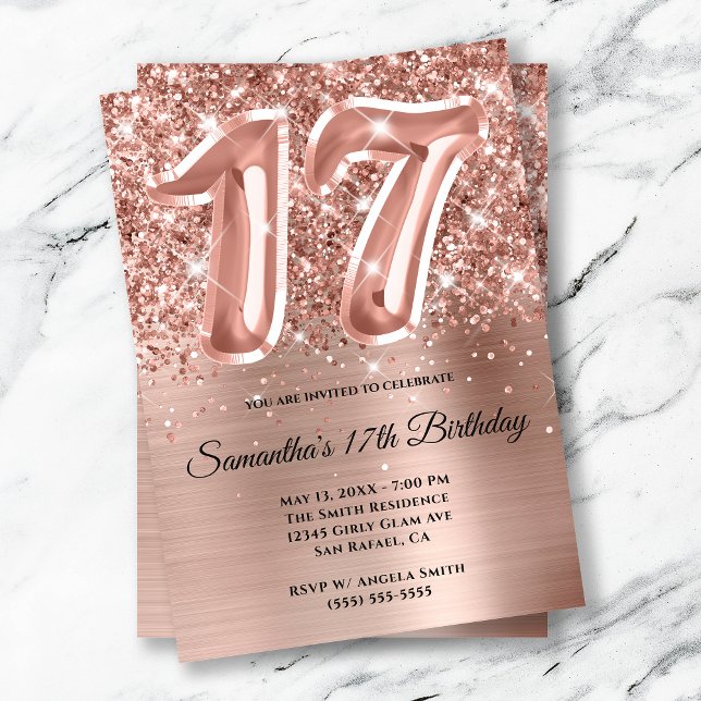 Invitación Espumosamente Purpurinoso Rosa Gold Glam 17 cumple (Subido por el creador)