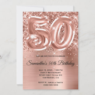 Invitación Espumosamente Purpurinoso Rosa Gold Glam 50 cumple