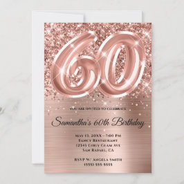 Invitación Espumosamente Purpurinoso Rosa Gold Glam 60 cumple