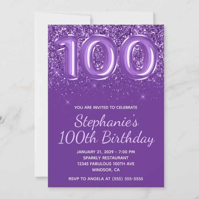 Invitación Espumosamente Purpurinoso Royal Purple Number 100  (Anverso)