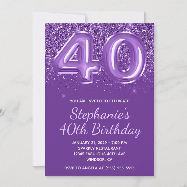 Invitación Espumosamente Purpurinoso Royal Purple Número 40 C (Anverso)