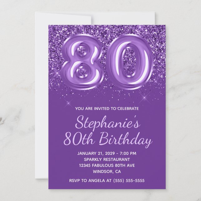 Invitación Espumosamente Purpurinoso Royal Purple Número 80 C (Anverso)