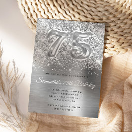 Invitación Espumosamente Purpurinoso Silver Glam 75º cumpleañ