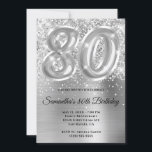 Invitación Espumosamente Purpurinoso Silver Glam 80th Birthda<br><div class="desc">Crea tu propia falsa invitación de purpurina de plata y celebración de cumpleaños 80 de Relieve metalizado para tu mejor amigo. El fondo presenta una gráfica de arte digital de Relieve metalizado gris oscuro y glamuroso glamuroso con un falso arte en globo #80. Personalizar los colores o estilos de fuente...</div>