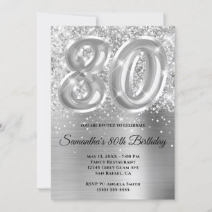 Invitación Espumosamente Purpurinoso Silver Glam 80th Birthda