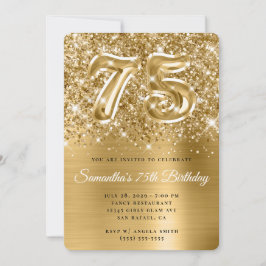Invitación Espumoso Glam Purpurinoso de Oro 75º cumpleaños