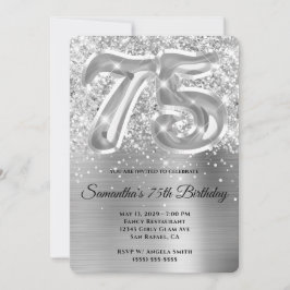 Invitación Espumoso Purpurinoso Silver Glam 75º cumpleaños