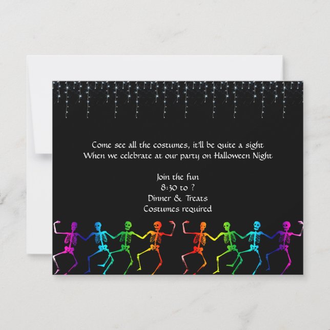 Invitación esquelética de neón del fiesta de (Anverso)