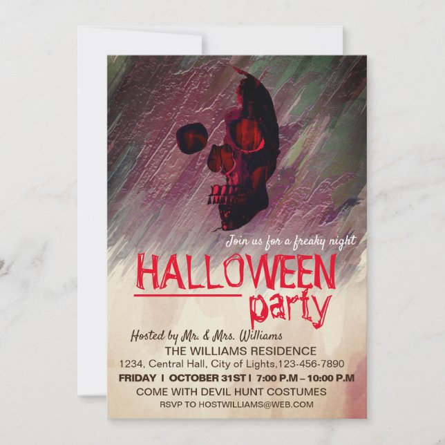 Invitación Esqueleto acuático Arte de Halloween pintado de ro (Anverso)