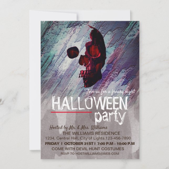 Invitación Esqueleto acuático azul pintura arte de Halloween (Anverso)