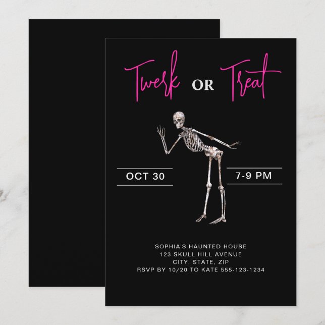 Invitación Esqueleto Bailarín Fiesta de Halloween para Chicas (Anverso / Reverso)