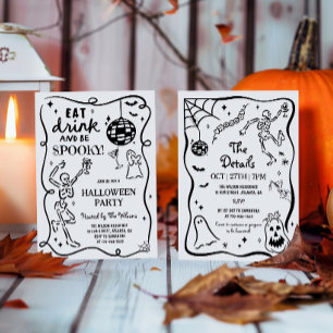 Invitación Esqueleto Caprichoso Dibujado a Mano Espeluznante
