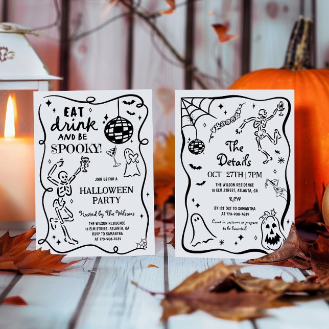 Invitación Esqueleto Caprichoso Dibujado a Mano Espeluznante  (Subido por el creador)