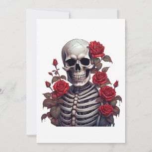 Invitación Esqueleto con rosas rojas