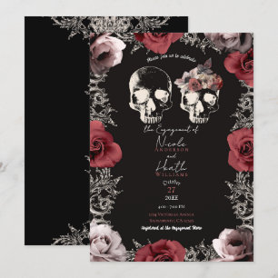 Invitación Esqueleto Cráneo Malva Rosa Polvoriento Gótico Com