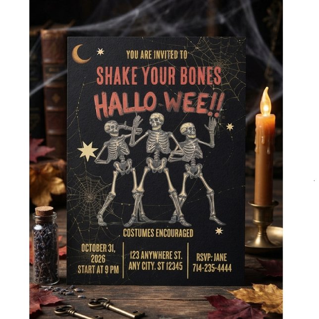 Invitación Esqueleto de baile vintage Halloween (Subido por el creador)