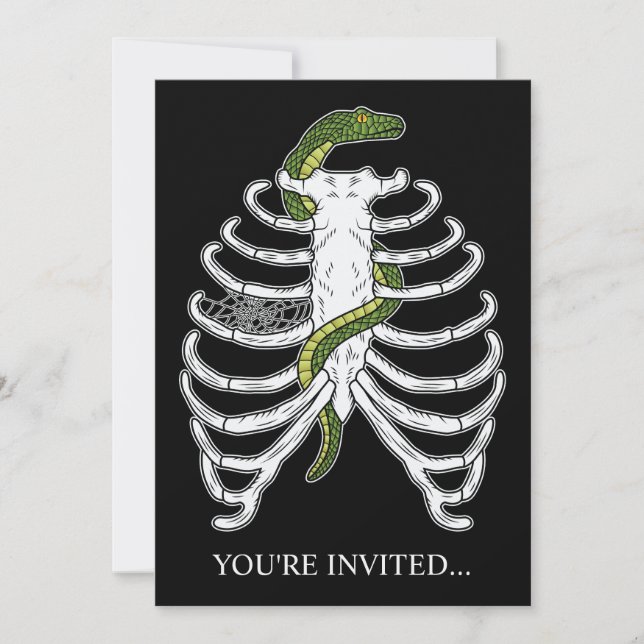 Invitación Esqueleto de caja torácica con serpiente verde de  (Anverso)