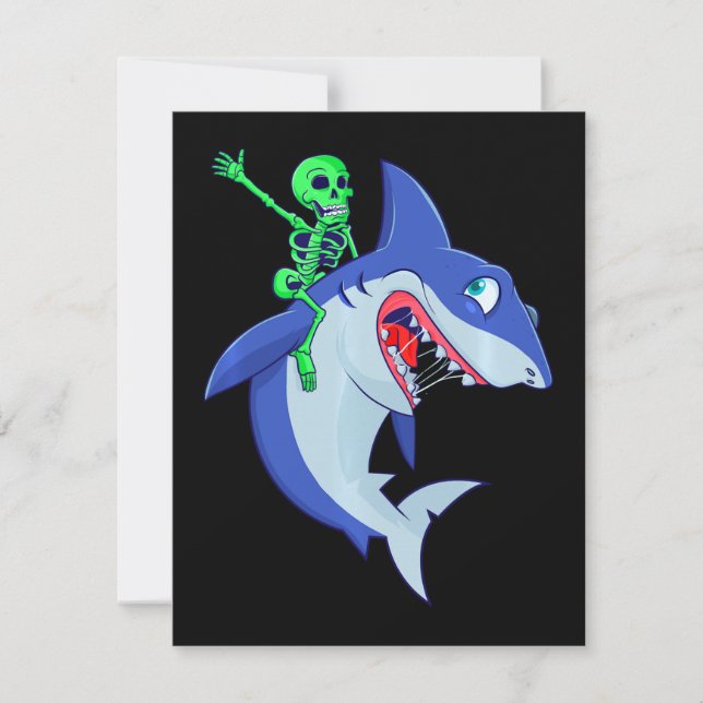 Invitación Esqueleto de Halloween de tiburón montando diverti (Anverso)