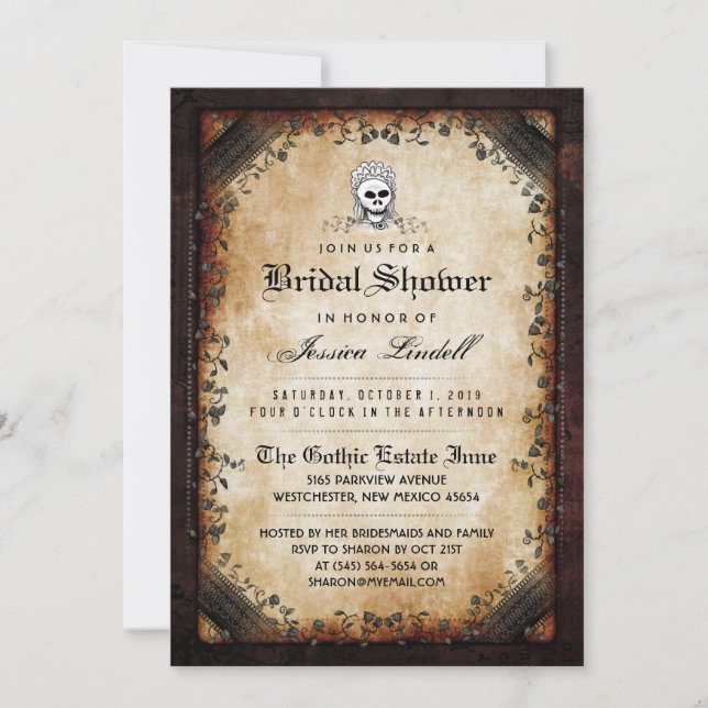Invitación Esqueleto de Halloween Marrón Ducha de novia gótic (Anverso)