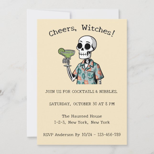 Invitación Esqueleto de Halloween para las brujas (Anverso)