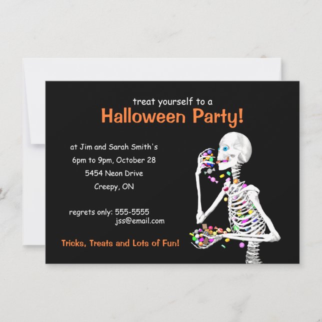Invitación Esqueleto de la fiesta de Halloween (Anverso)