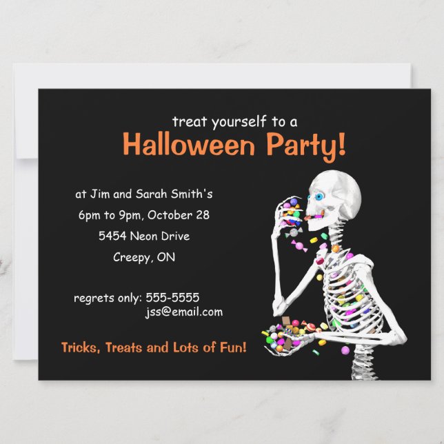 Invitación Esqueleto de la fiesta de Halloween (Anverso)