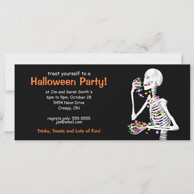 Invitación Esqueleto de la fiesta de Halloween (Anverso)