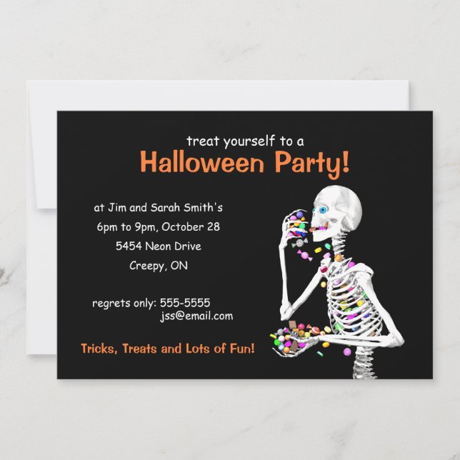 Invitación Esqueleto de la fiesta de Halloween (Anverso)