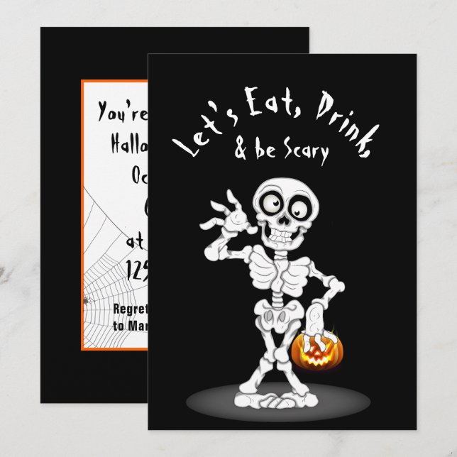 Invitación Esqueleto de la fiesta de Halloween (Anverso / Reverso)