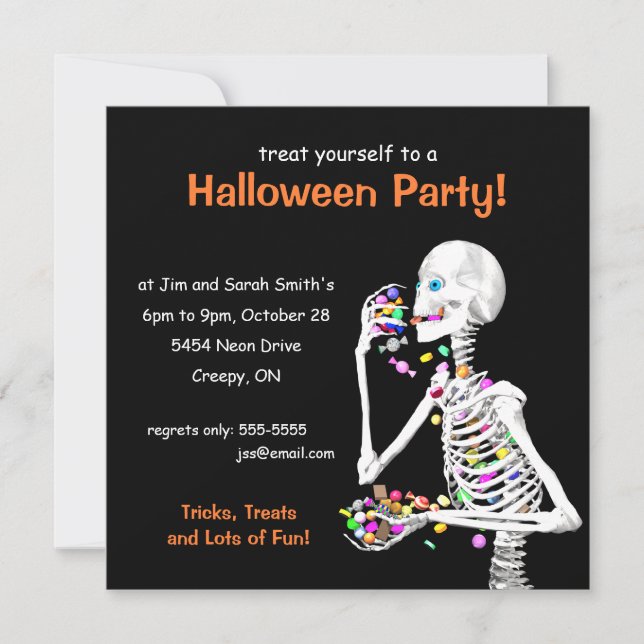 Invitación Esqueleto de la fiesta de Halloween (Anverso)