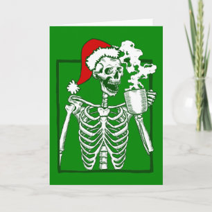 Invitación esqueleto de navidad pesadilla bebiendo café calav