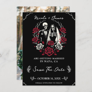 Invitación Esqueleto de Rosas blancos rojos y negros para sal