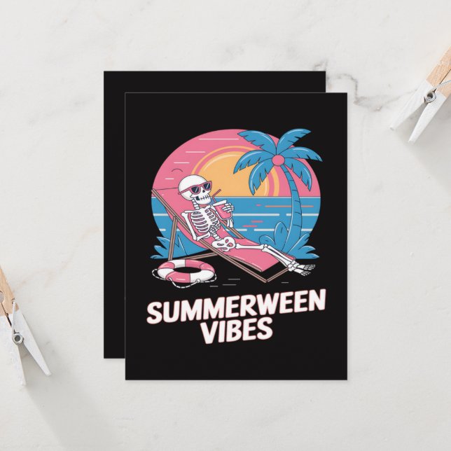 Invitación Esqueleto de Summerween vacaciones de verano playa (Anverso/Reverso In Situ)