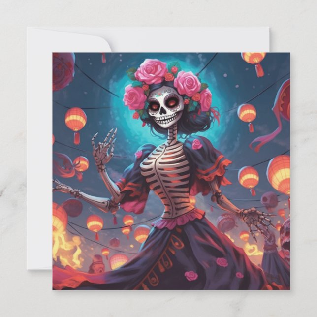 Invitación Esqueleto del Día de los Muertos (Anverso)