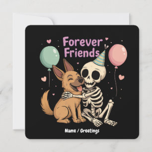 Invitación Esqueleto espeluznante lindo abrazando a un perro
