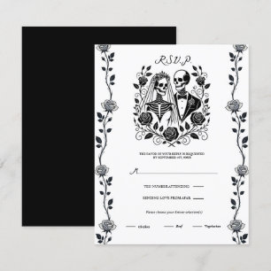 Invitación Esqueleto floral en blanco y negro con enredadera 