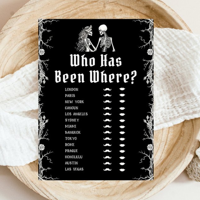 Invitación Esqueleto gótico de Halloween que ha estado donde  (Gothic Halloween Skeleton Who Has Been Where Game)