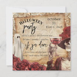 Invitación Esqueleto gótico y Halloween victoriano fantasma