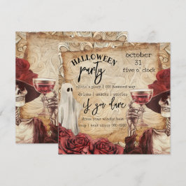 Invitación Esqueleto gótico y Halloween victoriano fantasma