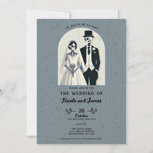 Invitación Esqueleto Gris Pecoso Halloween Boda Gótica