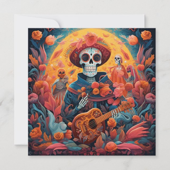 Invitación Esqueleto masculino del Día de los Muertos (Anverso)