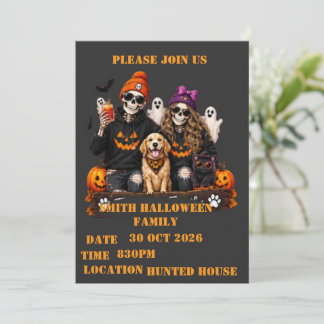 Invitación Esqueleto Personalizado Halloween Quédate Espeluzn