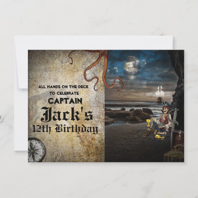 Invitación Esqueleto pirata en la fiesta de cumpleaños de la  (Anverso)