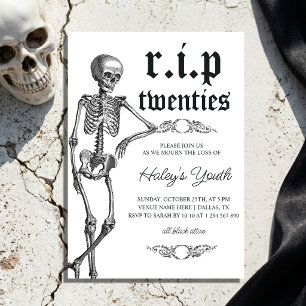 Invitación Esqueleto RIP Veinteañero Divertido Cumpleaños 30
