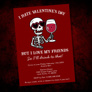 Invitación Esqueleto Rojo Odio el Día de San Valentín Bebiend